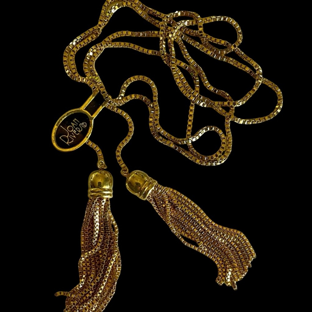 Vintage Joan Rivers Gold Plated Lariat Style Necklace With Tassels - Picture 3 of 3